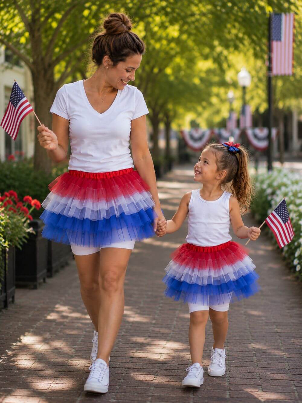 Red, White, Blue 6 Layer Tutu Skirt Patriotic Costume for Girls, Women, Plus