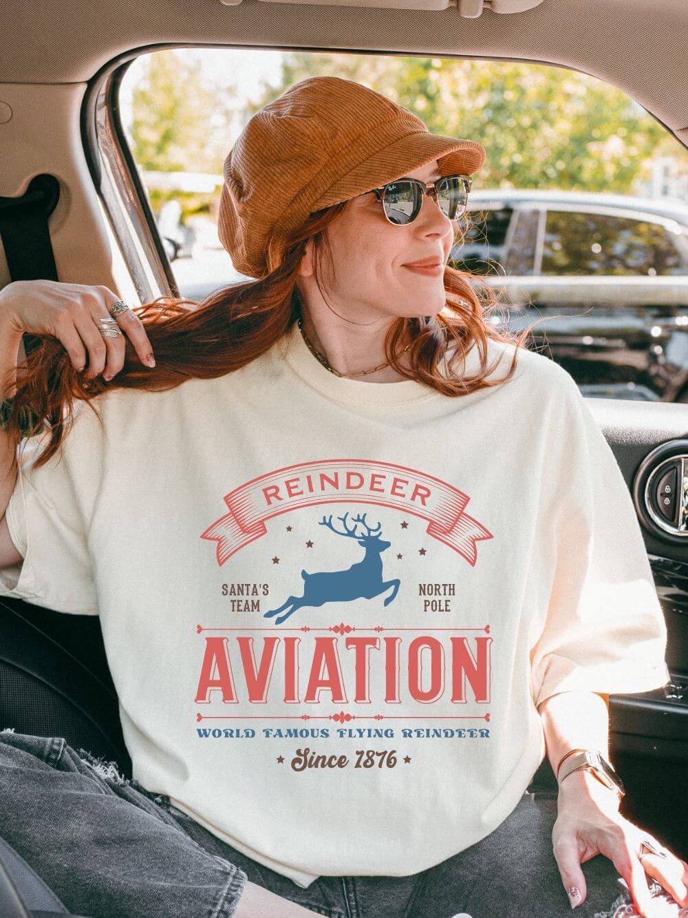 Reindeer Aviation Holiday Tee Vintage Charm Unisex Christmas T-Shirt - Sydney So Sweet