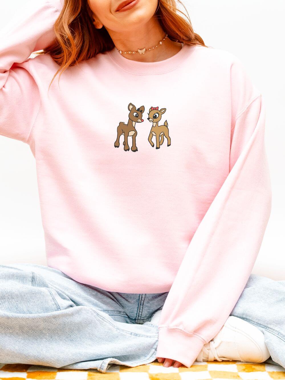 Reindeer Friends Christmas Heavy Blend Women's Crewneck Embroidered Sweatshirt - Sydney So Sweet