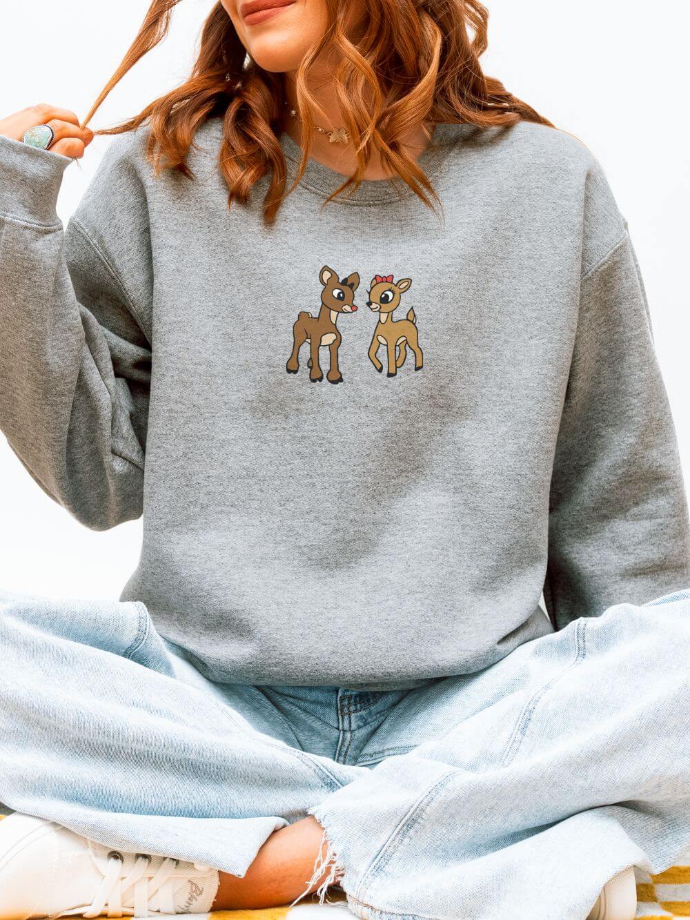 Reindeer Friends Christmas Heavy Blend Women's Crewneck Embroidered Sweatshirt - Sydney So Sweet