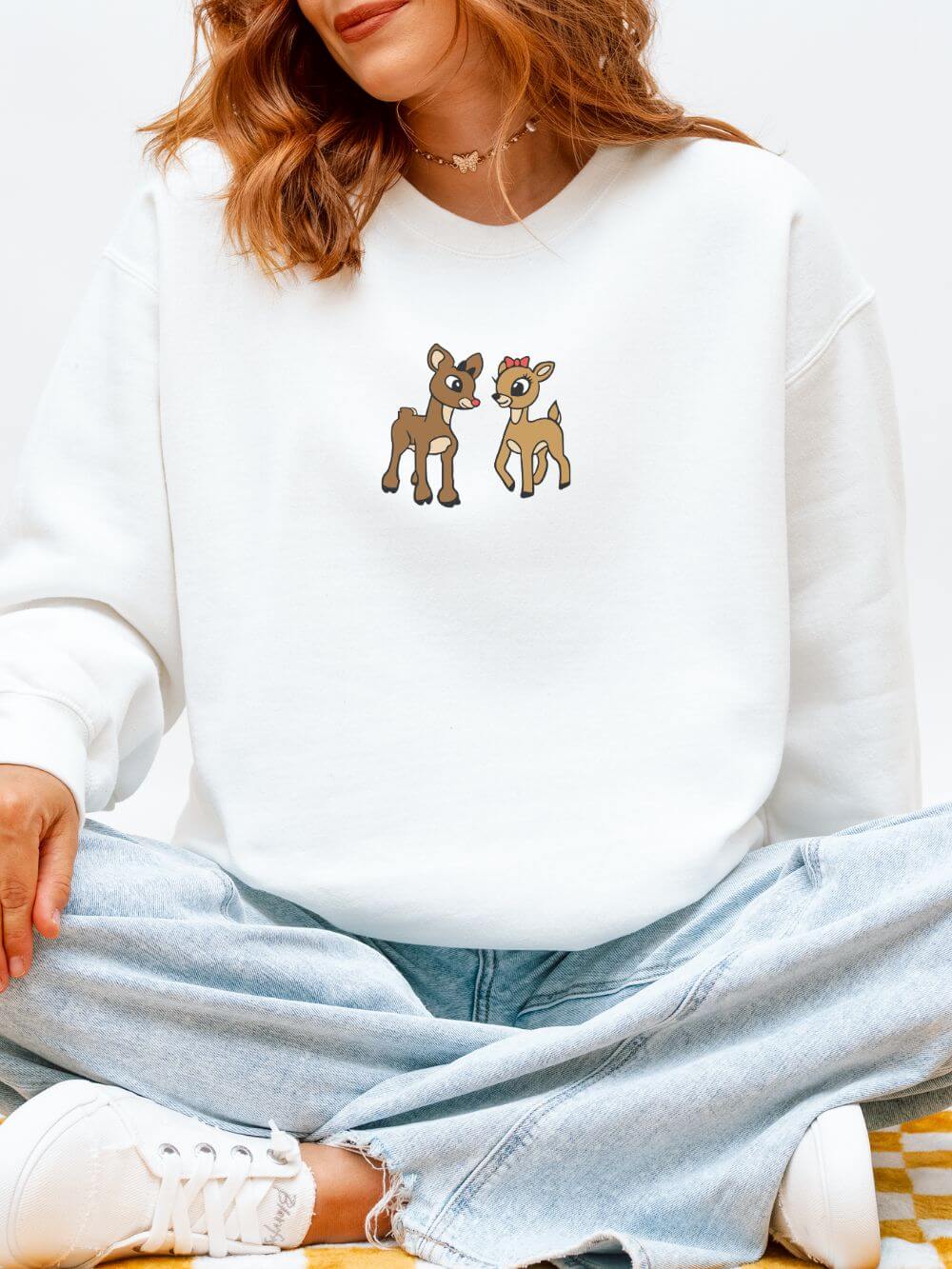Reindeer Friends Christmas Heavy Blend Women's Crewneck Embroidered Sweatshirt - Sydney So Sweet