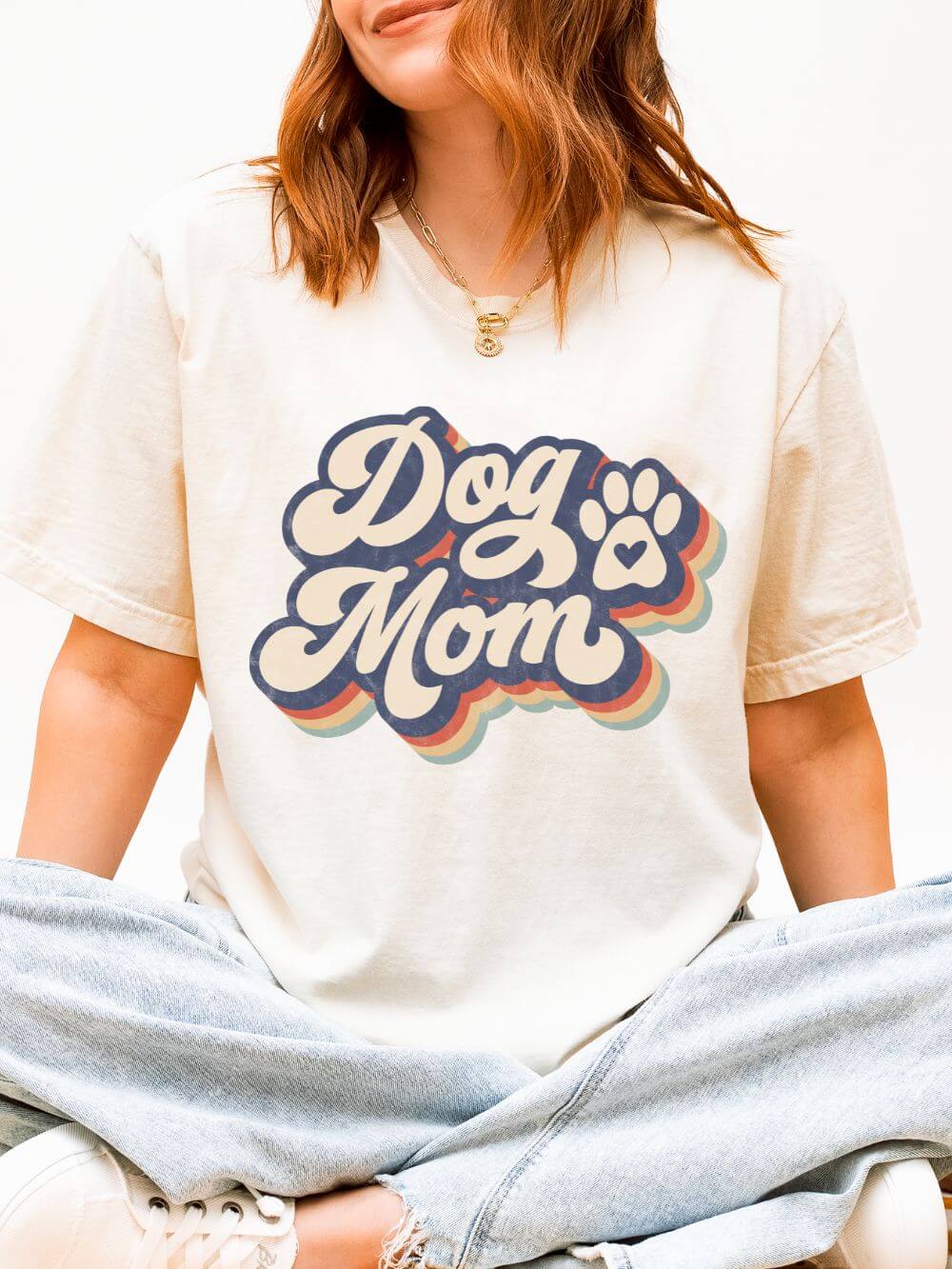 Retro Distressed Dog Mom T-Shirt Cute Dog Lover Tee