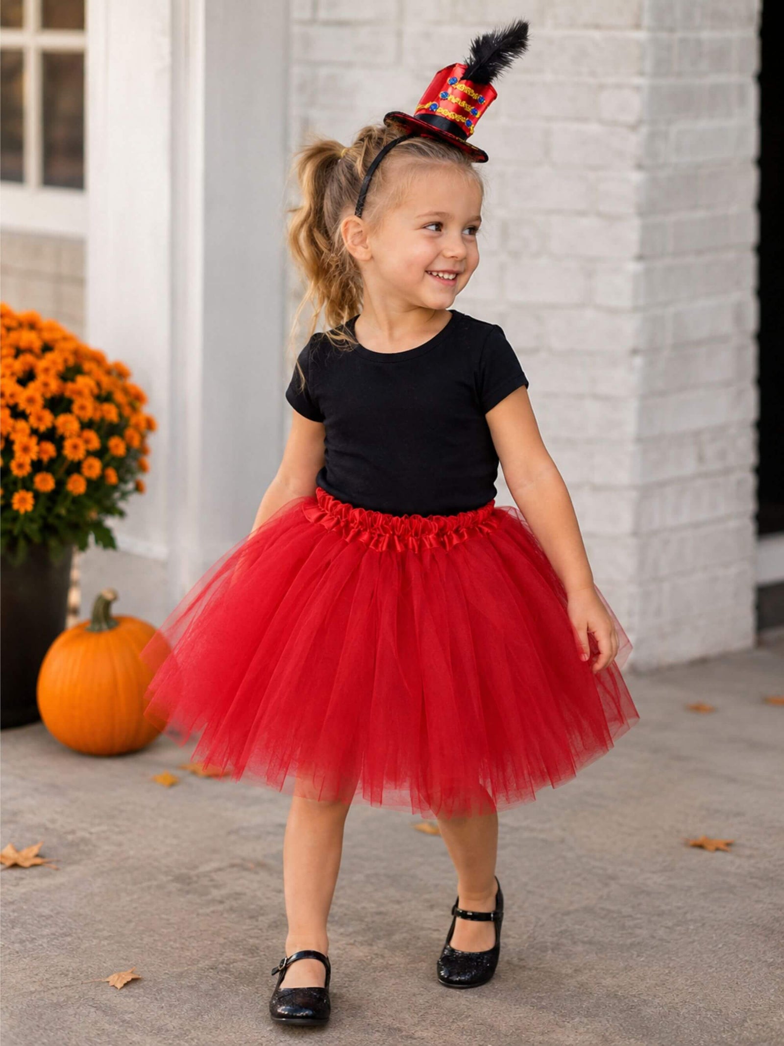 Girls Greatest Showman Inspired Circus Ringmaster Costume - Complete Kids Costume Set with Red Tutu & Headband Hat