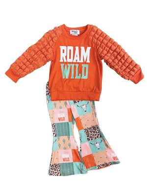 Roam Wild Orange Patchwork Bell Bottoms Girls Outfit - Sydney So Sweet