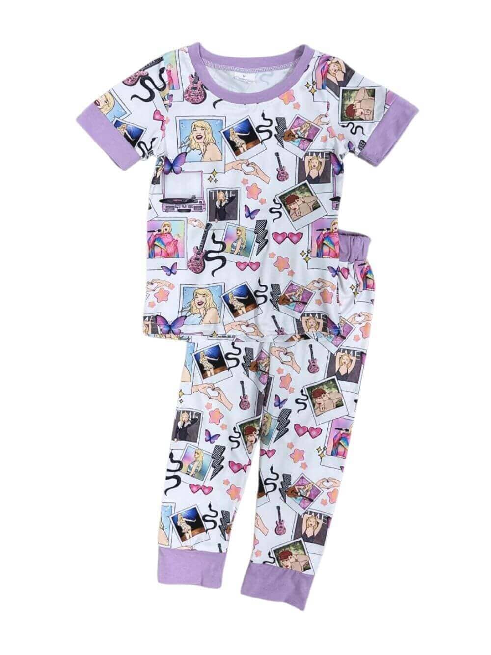 Rock Star Lavender Girls Short Sleeve Lounge Set - Sydney So Sweet