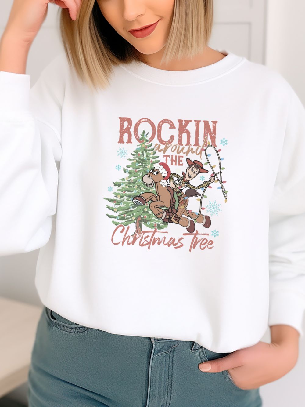 Round neck sweatshirt with Christmas trees, thick Christmas round neck sweatshirt. deals