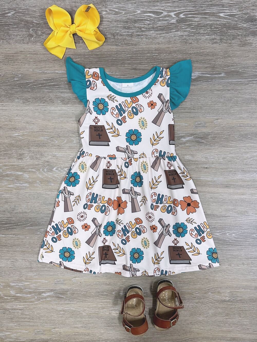 Rooted in Faith Girls Child of God Flutter Sleeve Dress - Sydney So Sweet