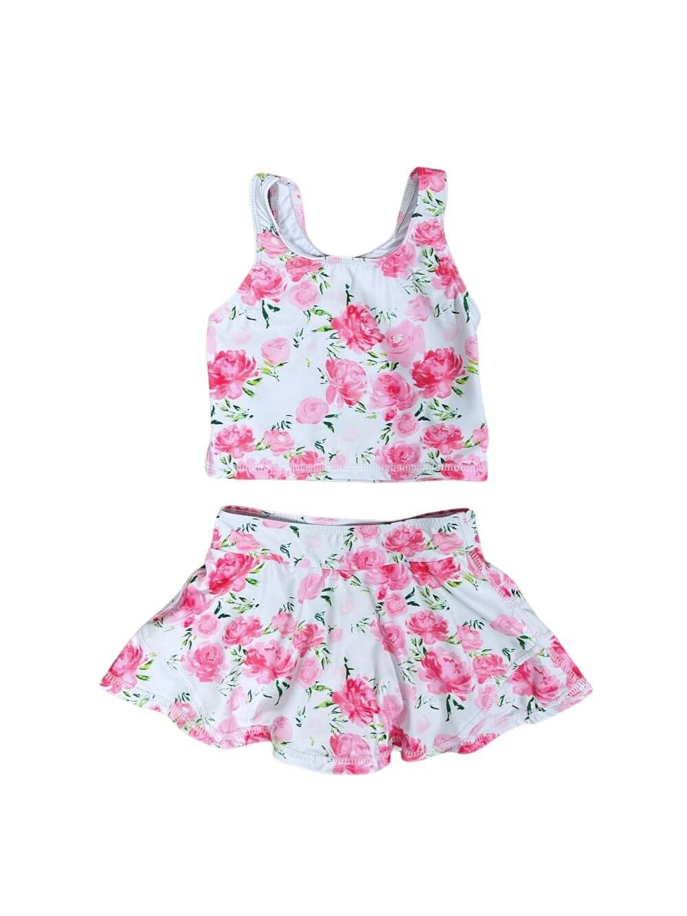 Rosy Hot Pink Florals Girls Tankini & Skort Swim or Yoga Set - Sydney So Sweet
