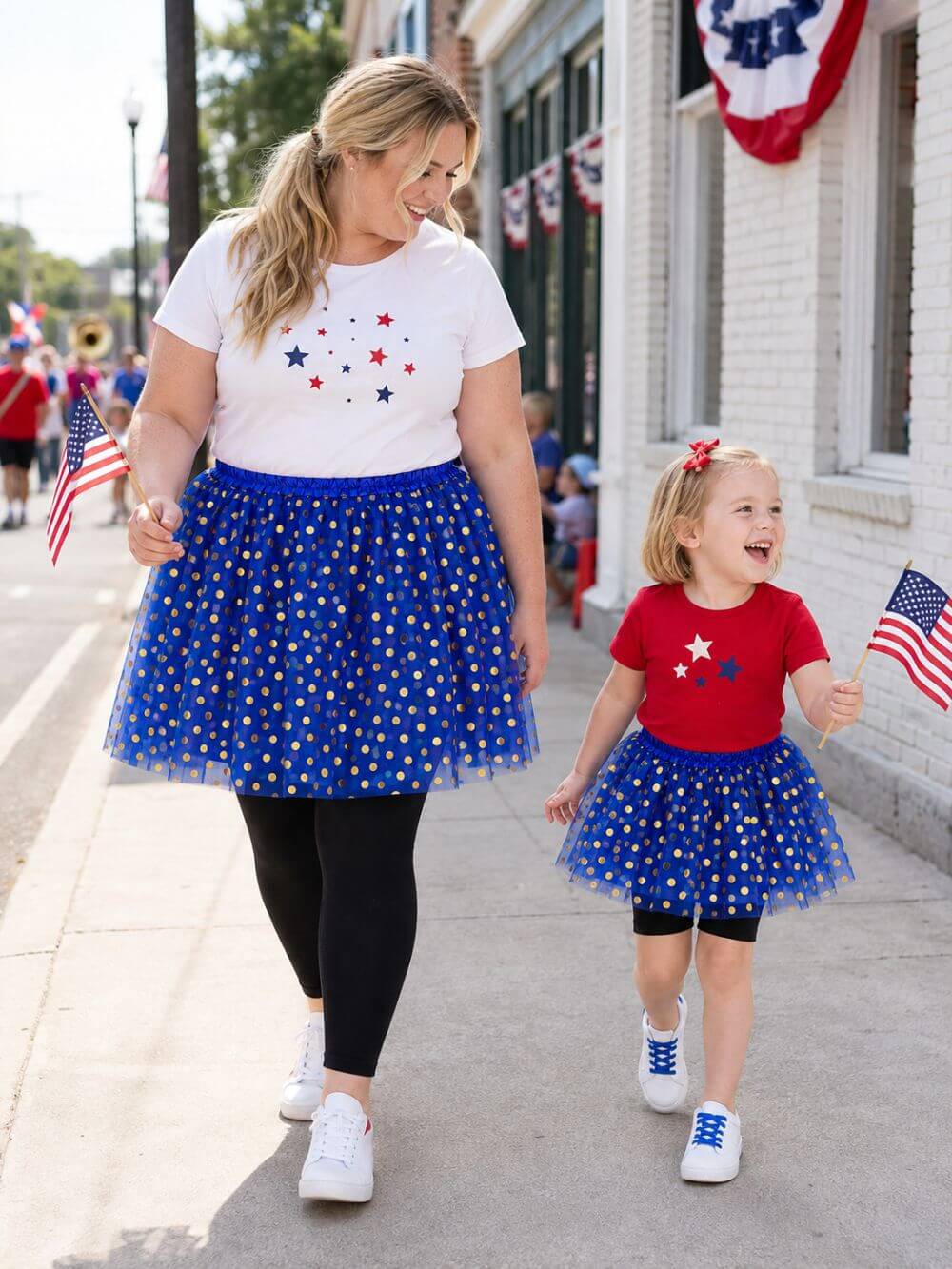 Royal Blue and Gold Polka Dot Tutu Skirt Costume for Girls, Women, Plus