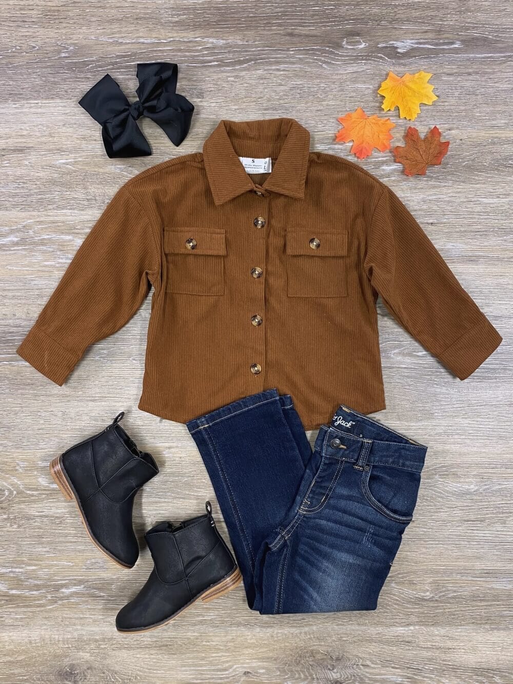 Rust Brown Girls Corded Button Down Top - Sydney So Sweet