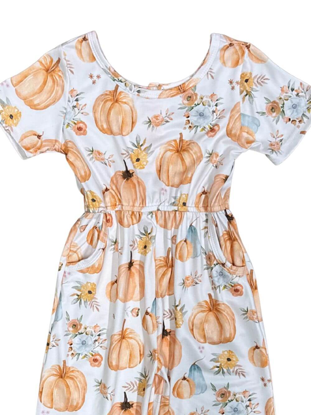Rustic Pumpkin Floral Short Sleeve Girls Jumpsuit - Sydney So Sweet