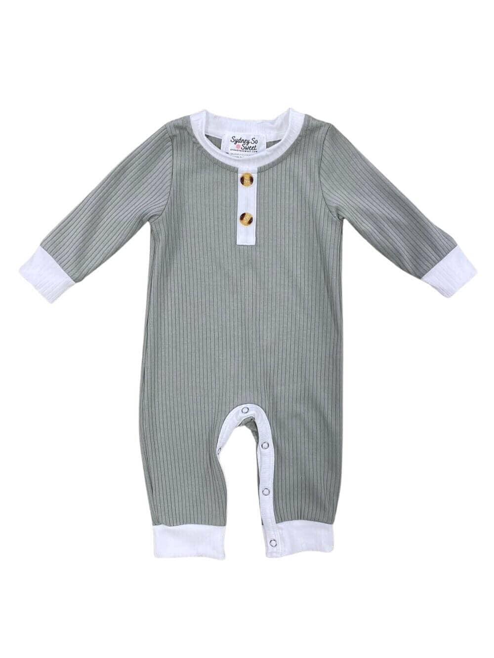 Sage Green Henley Style Baby Boy Romper - Sydney So Sweet