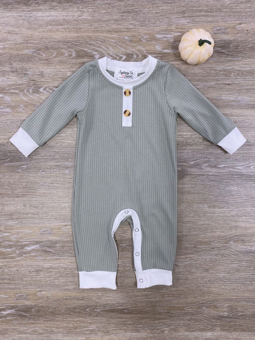 Sage Green Henley Style Baby Boy Romper - Sydney So Sweet