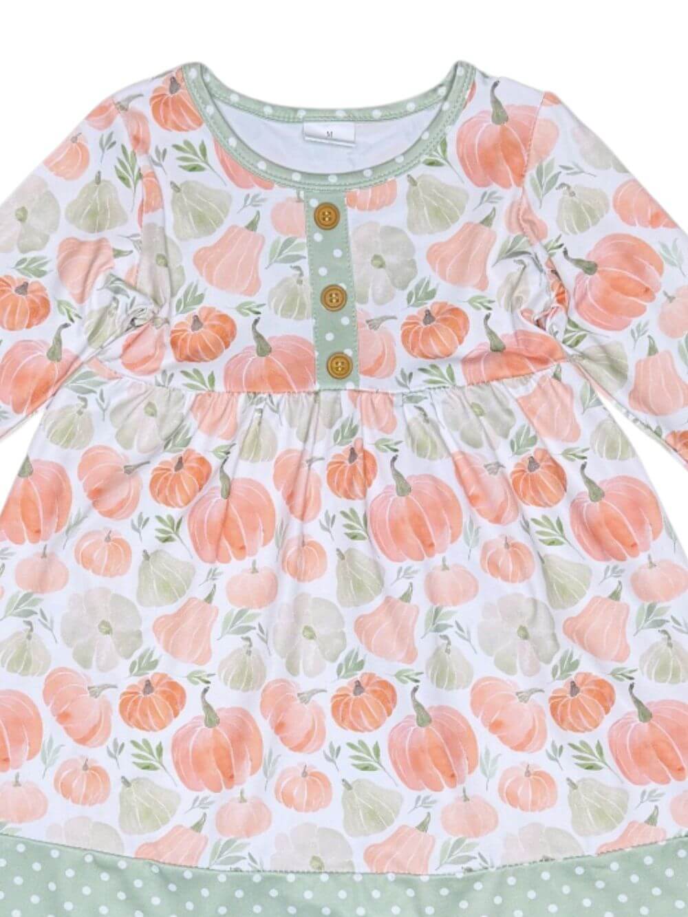 Sage Polka Dot Pumpkin Patch Girls Dress