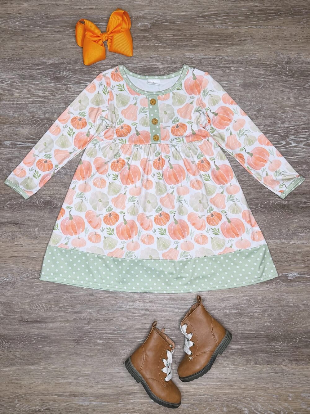 Sage Polka Dot Pumpkin Patch Girls Dress