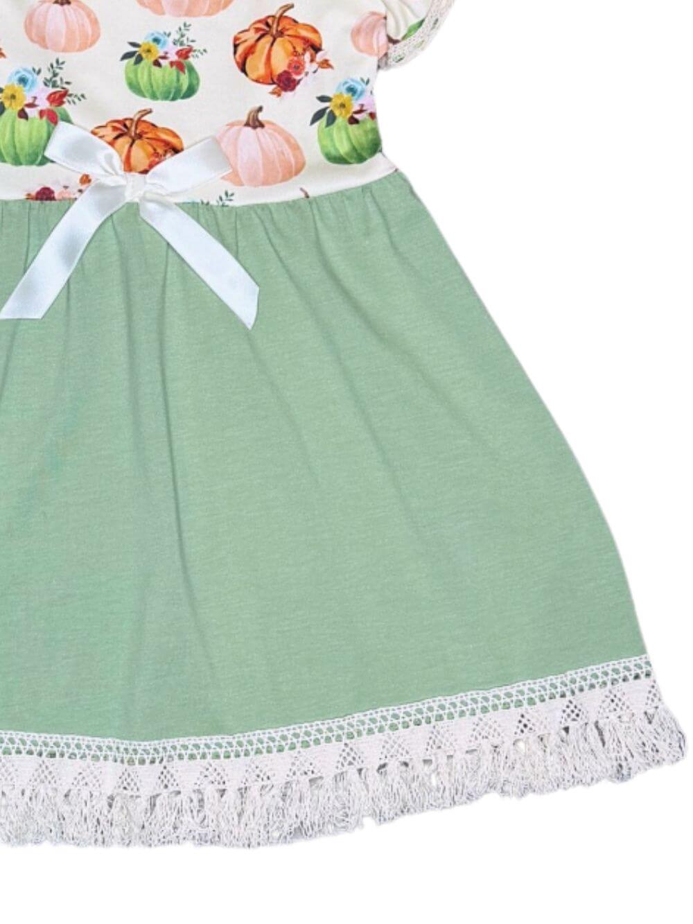 Sage Pumpkin Harvest Girls Lace Trim Dress