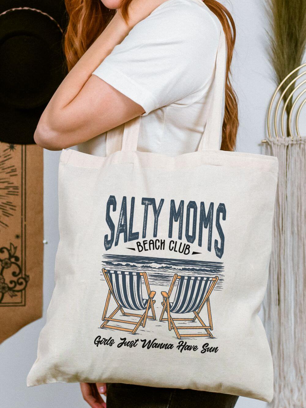 Salty Moms Beach Club Cotton Canvas Tote Bag