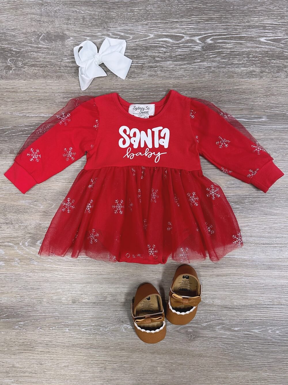 Santa Baby Red Snowflake Chiffon Tutu Christmas Baby Romper - Sydney So Sweet