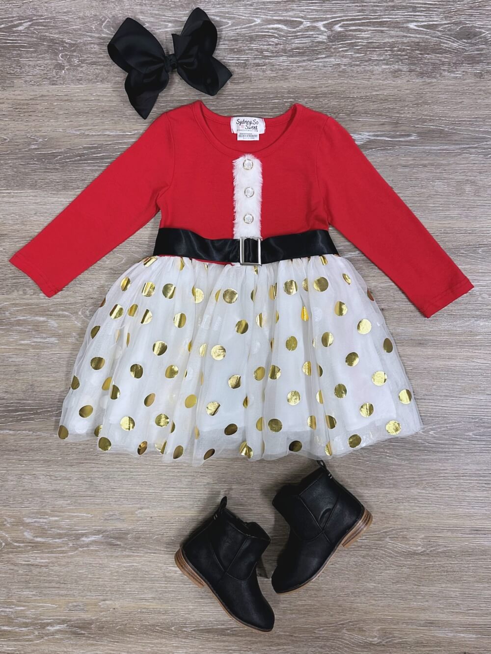 Santa Claus Gold Dot Girls Christmas Tutu Dress - Sydney So Sweet