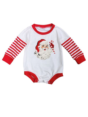 Santa Claus Red Stripe Long Sleeve Baby Bubble Romper - Sydney So Sweet