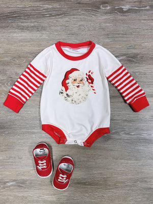 Santa Claus Red Stripe Long Sleeve Baby Bubble Romper - Sydney So Sweet