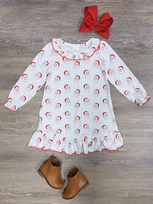 Santa Claus is Coming to Town Girls Ruffle Trim Dress - Sydney So Sweet