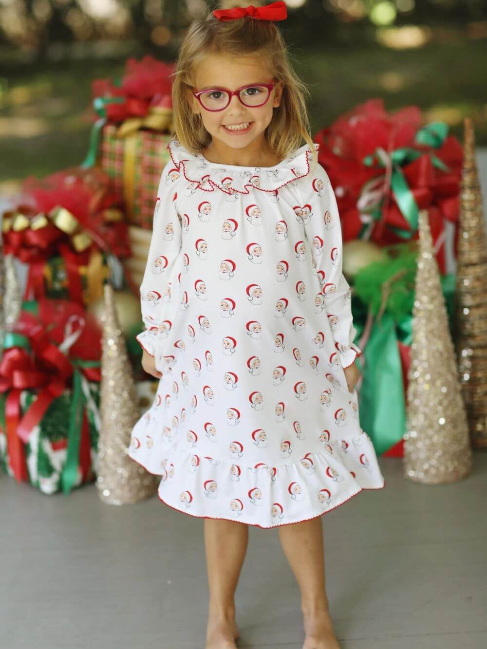 Santa Claus is Coming to Town Girls Ruffle Trim Dress - Sydney So Sweet