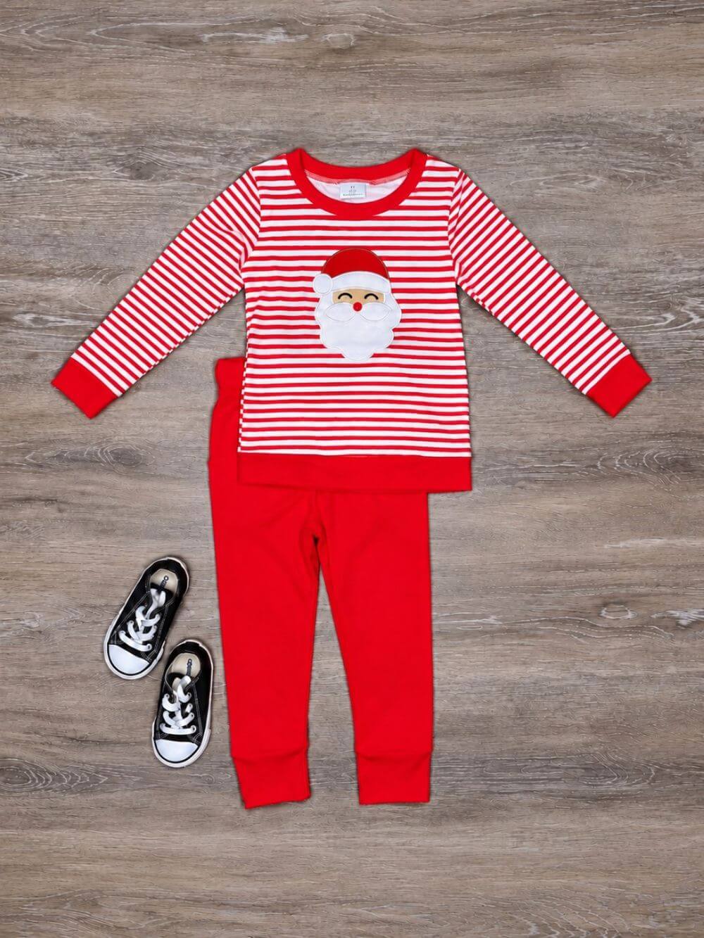 Santa Red Stripe Kids Christmas Jogger Outfit