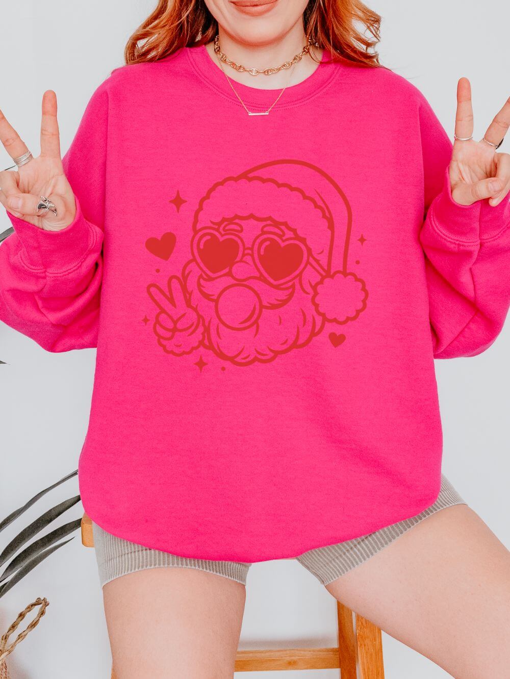 Cool Santa Baby Bubblegum Heavy Blend Women's Crewneck Cozy Christmas Graphic Sweatshirt - Sydney So Sweet