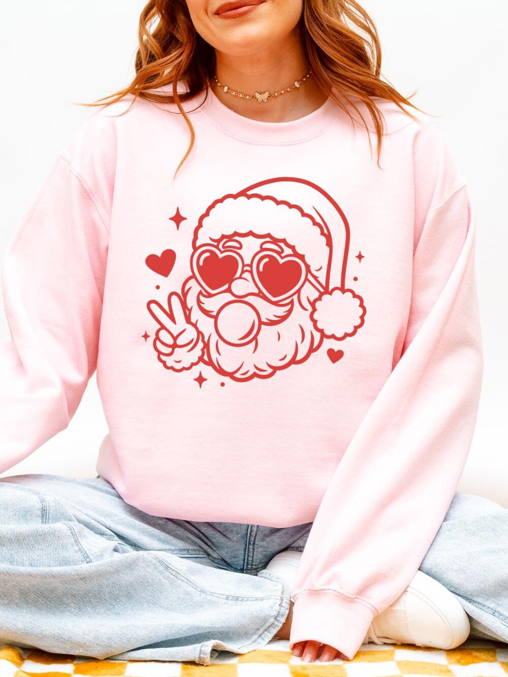 Cool Santa Baby Bubblegum Heavy Blend Women's Crewneck Cozy Christmas Graphic Sweatshirt - Sydney So Sweet