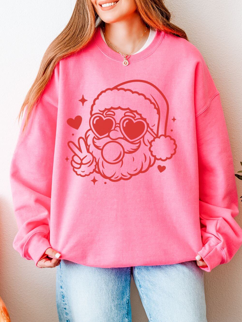 Cool Santa Baby Bubblegum Heavy Blend Women's Crewneck Cozy Christmas Graphic Sweatshirt - Sydney So Sweet