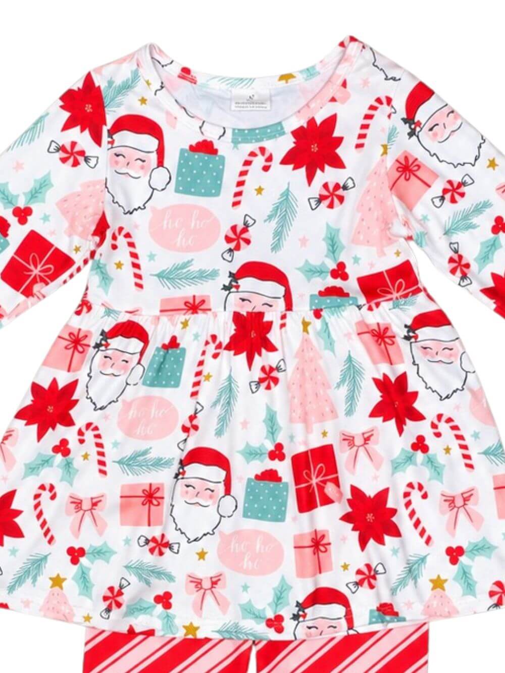 Santa & Candy Cane Stripe Girls Christmas Outfit