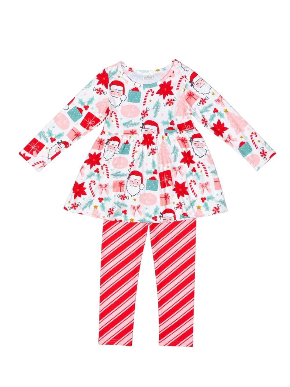 Santa & Candy Cane Stripe Girls Christmas Outfit