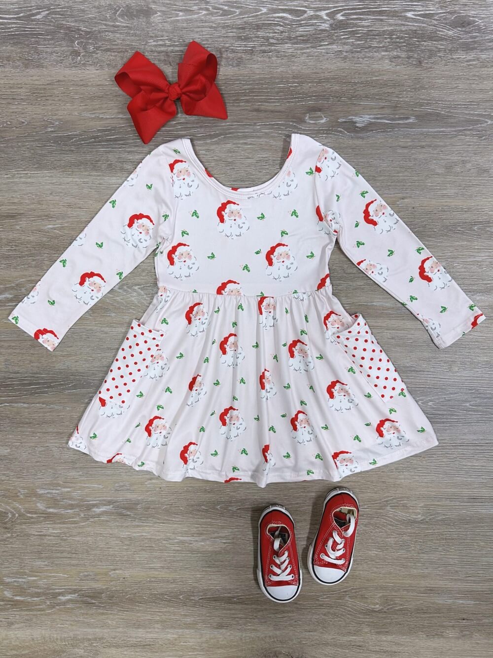 Santa Pocket Girls Long Sleeve Skater Dress - Sydney So Sweet