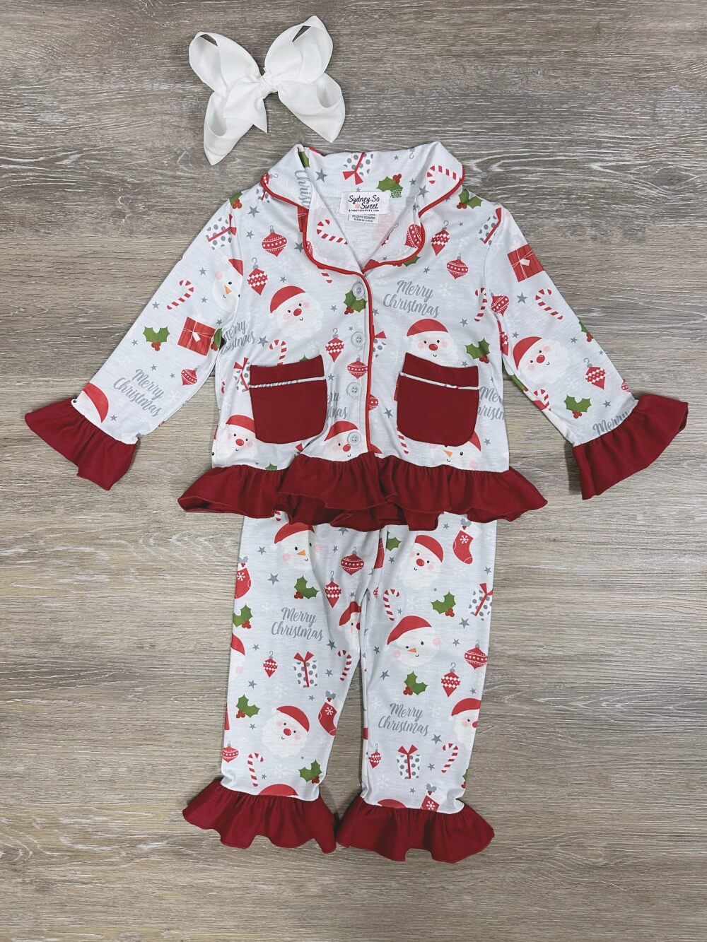 Santa &amp; Snowman Red Ruffle Trim 2 Piece Pajama Set - Sydney So Sweet