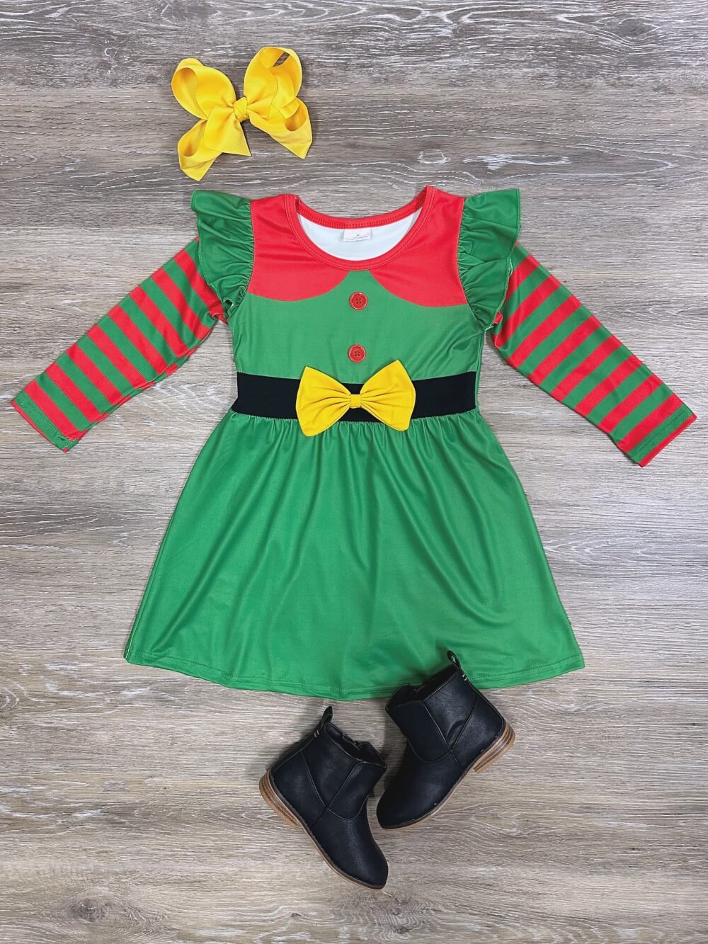 Santa&#39;s Little Helper Bow Dress Green - Sydney So Sweet