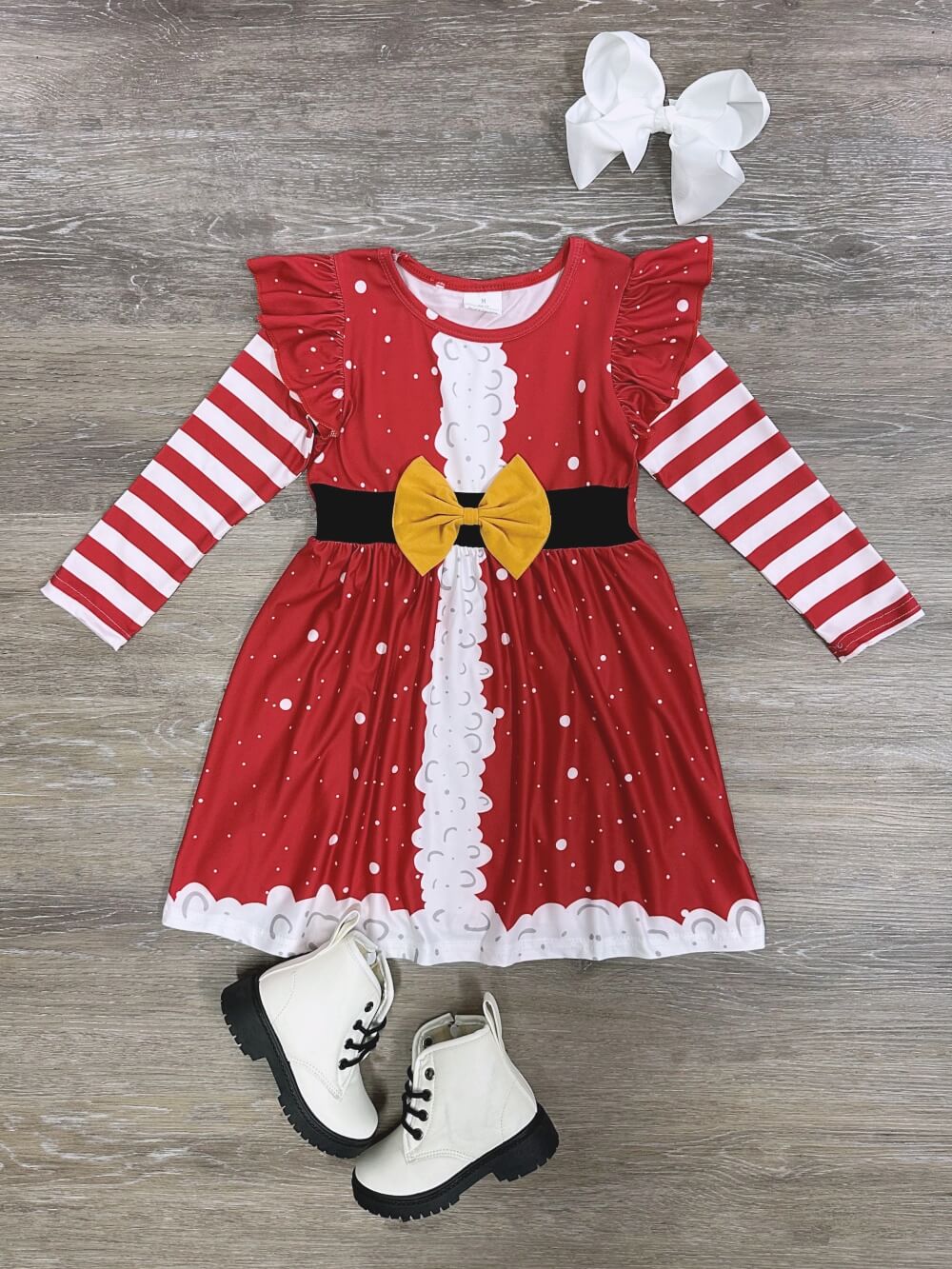 Santa&#39;s Little Helper Bow Dress Red - Sydney So Sweet