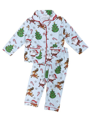 Santa and his Reindeer Boys or Girls Button Up Pajama Set - Sydney So Sweet