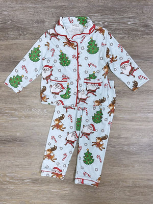 Santa and his Reindeer Boys or Girls Button Up Pajama Set - Sydney So Sweet