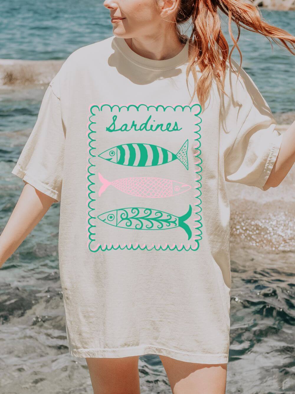 Sardines Graphic T-Shirt Women's Vintage Coastal Fish Tee