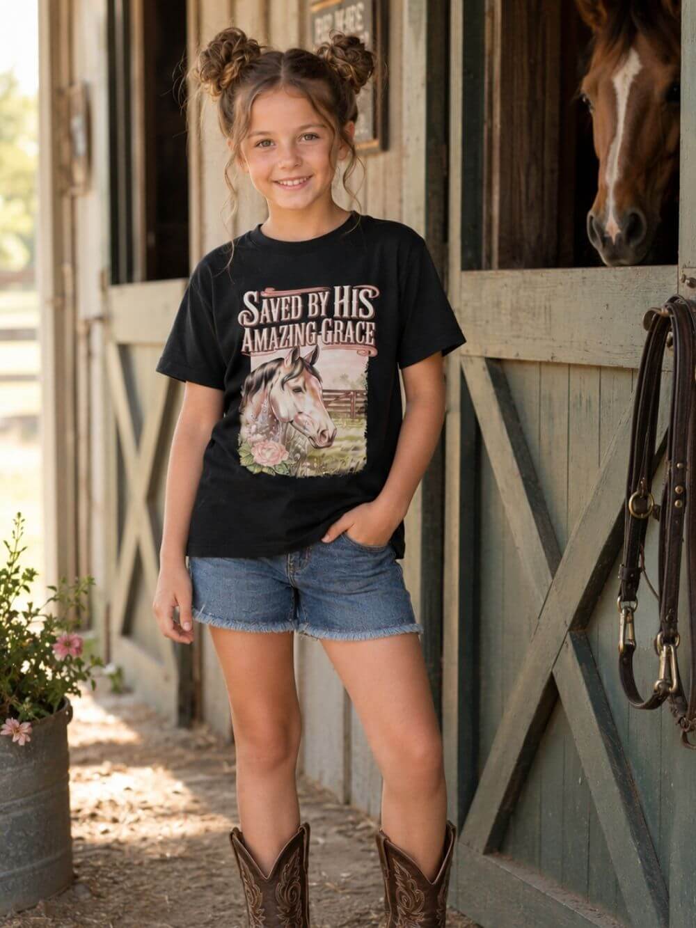 Saved By His Amazing Grace Horse Graphic Christian Shirt