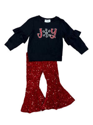 Seasonal Joy Red Sequin Bell Bottom Girls Outfit - Sydney So Sweet