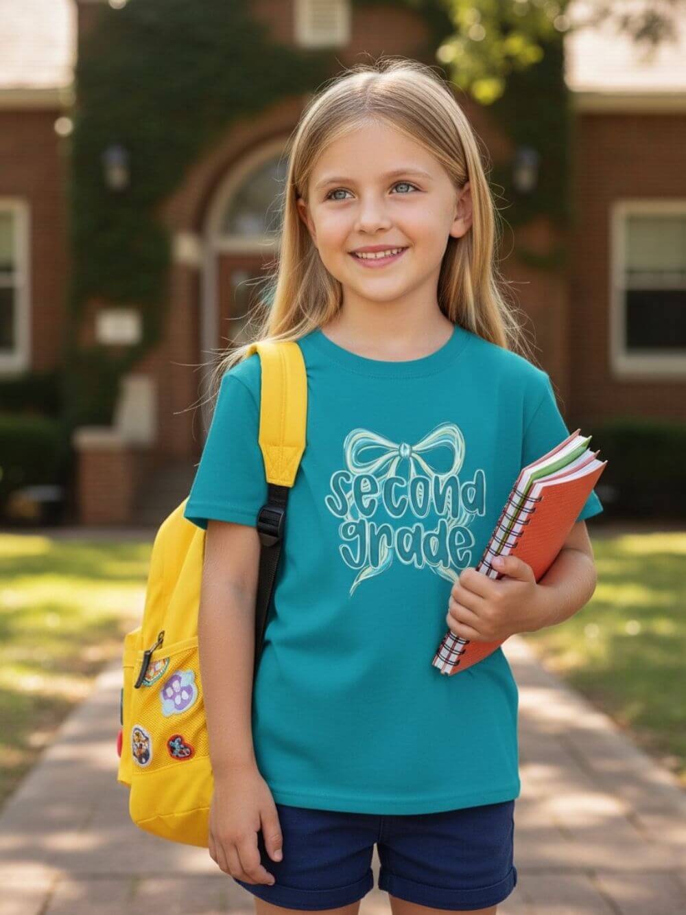 Second Grade Kids Tee Cute Blue Coquette Bow Back to School 2nd Grade T-Shirt