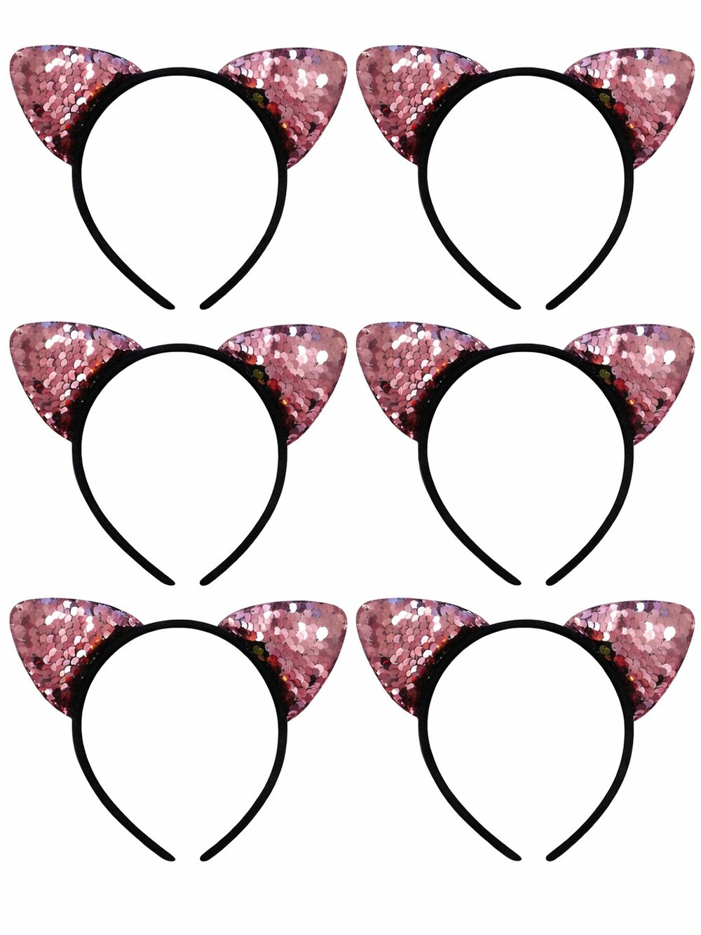 Flip Sequin Pink Cat Girls Headband Ears, Kid or Adult Size Costume Accessories