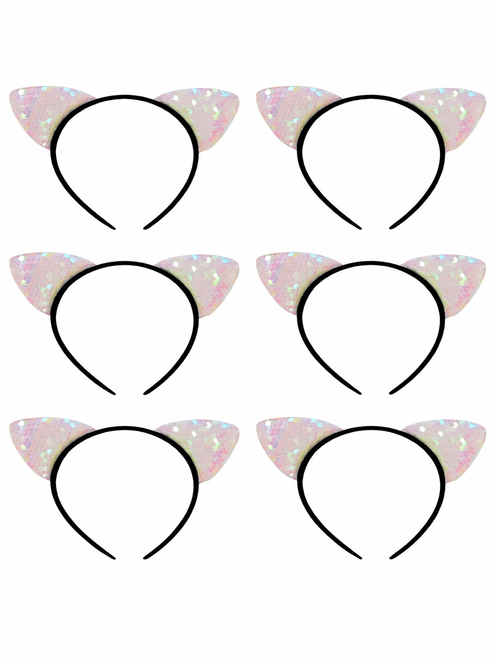 Flip Sequin White Cat Girls Headband Ears, Kid or Adult Size Costume Accessories