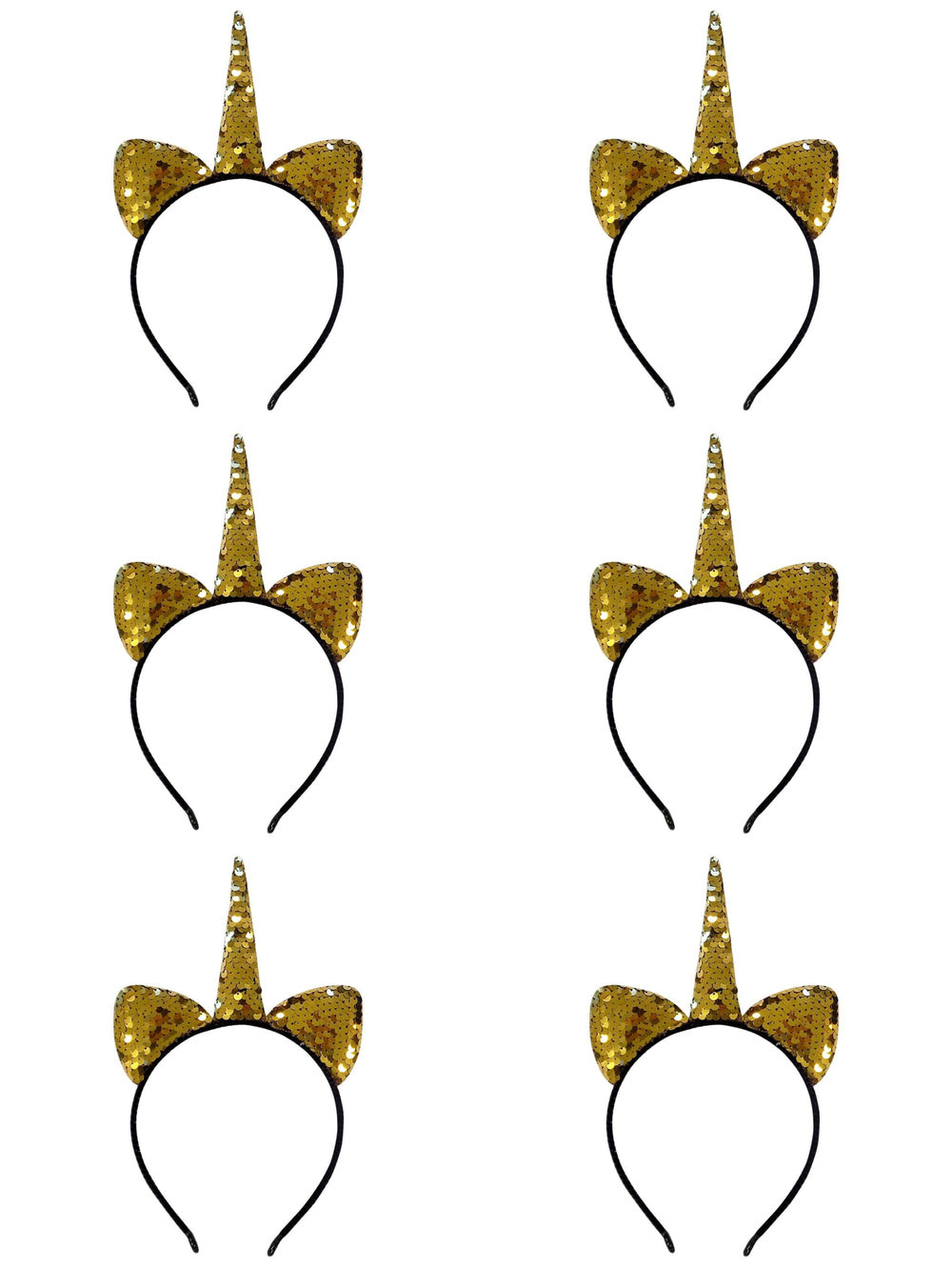 Flip Sequin Gold Unicorn Girls Headband Ears, Kid or Adult Size Costume Accessories