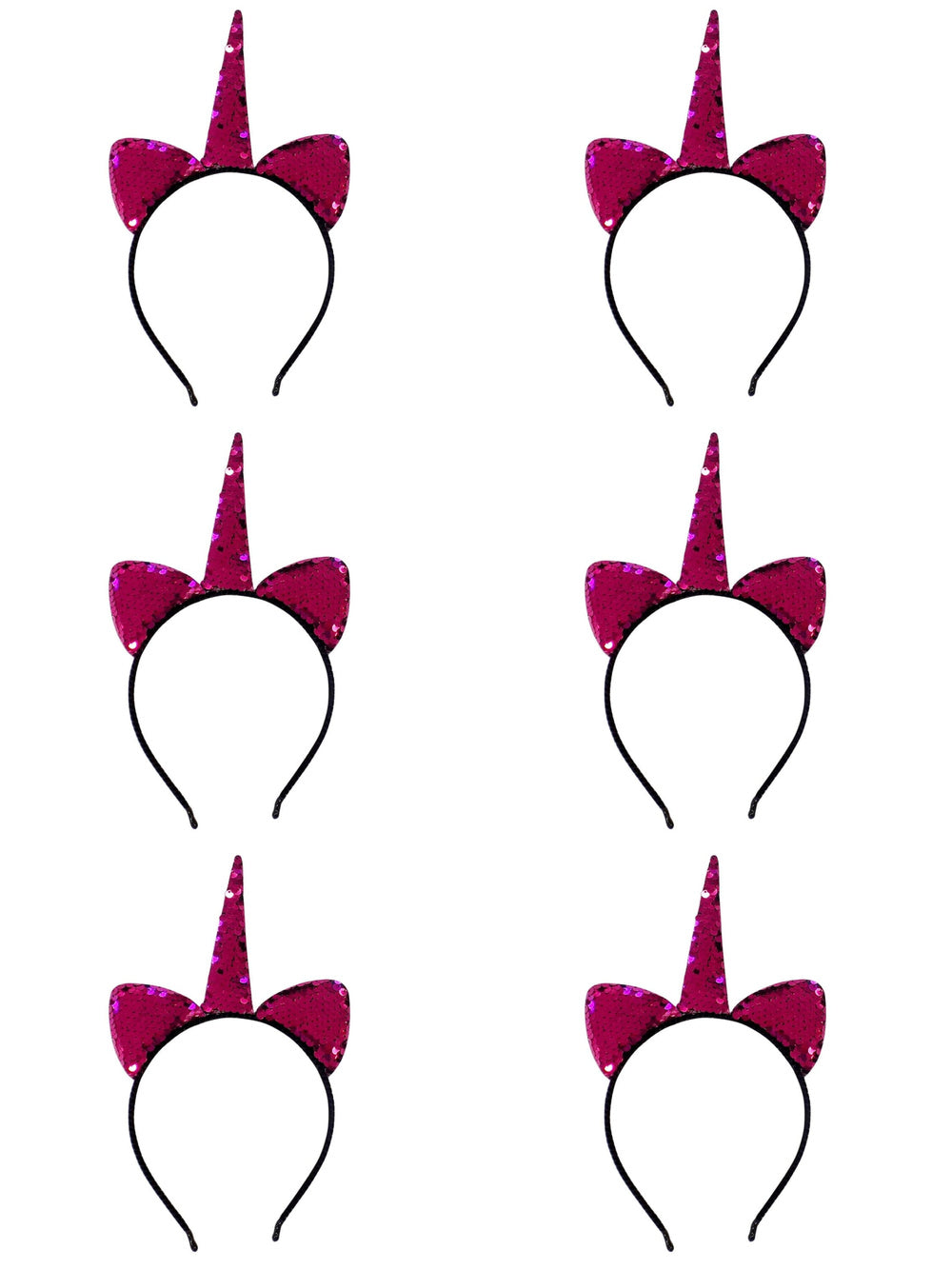 Flip Sequin Hot Pink Unicorn Girls Headband Ears, Kid or Adult Size Costume Accessories Individual or Wholesale Bulk Multipack