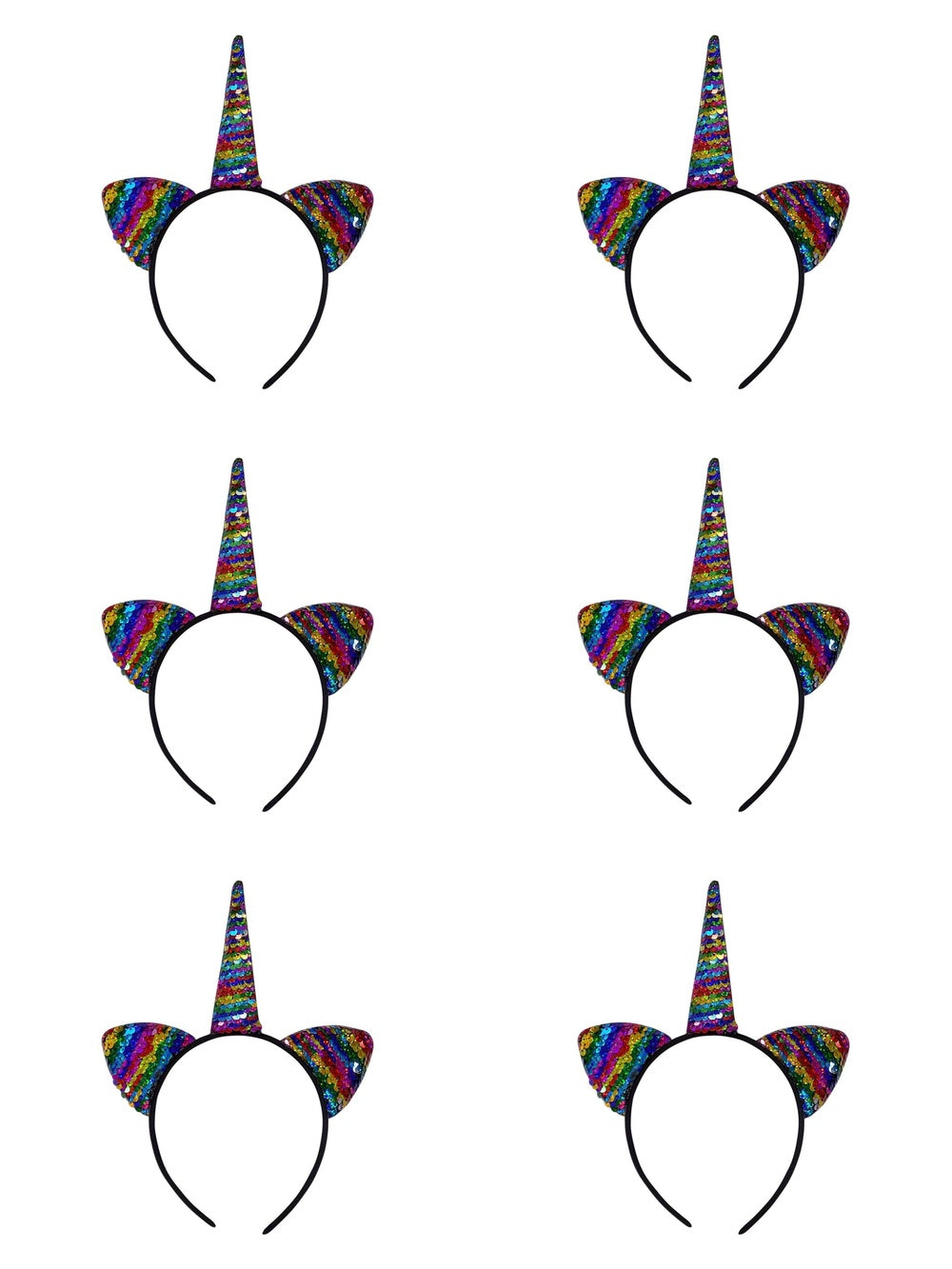 Flip Sequin Rainbow Unicorn Girls Headband Ears, Kid or Adult Size Costume Accessories Individual or Wholesale Bulk Multipack