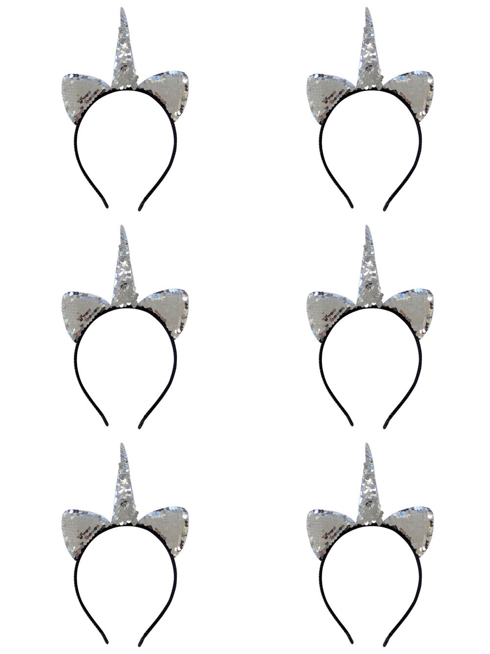 Flip Sequin Silver Unicorn Girls Headband Ears, Kid or Adult Size Costume Accessories