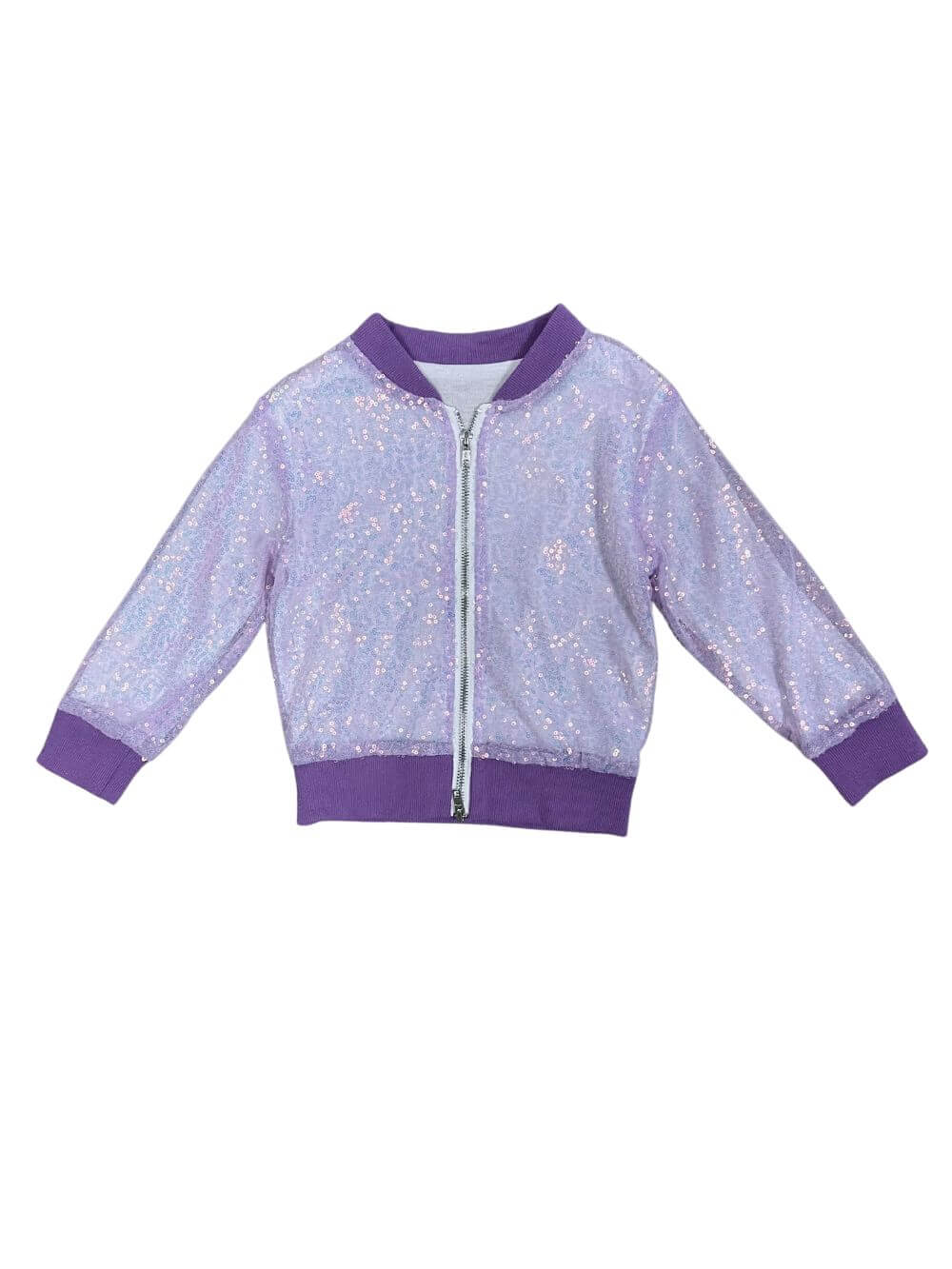 Sequin and Purple Girls Zip Up Bomber Jacket - Sydney So Sweet